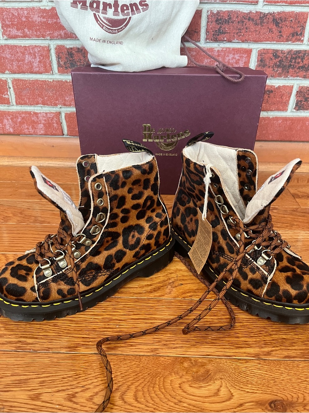 Dr. Martens Leopard Print Lace-Up Boots in Brown - Picture 5 of 10